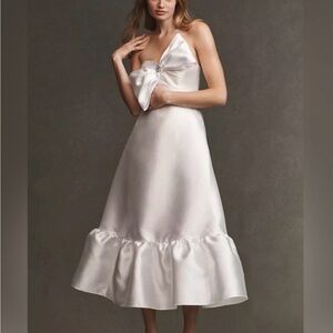 Hutch White Strapless Midi Dress with Bow & Jewel